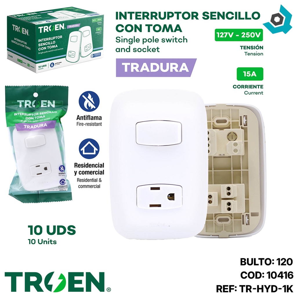 APAGADOR ESTANDAR SENCILLO BLANCO TROEN