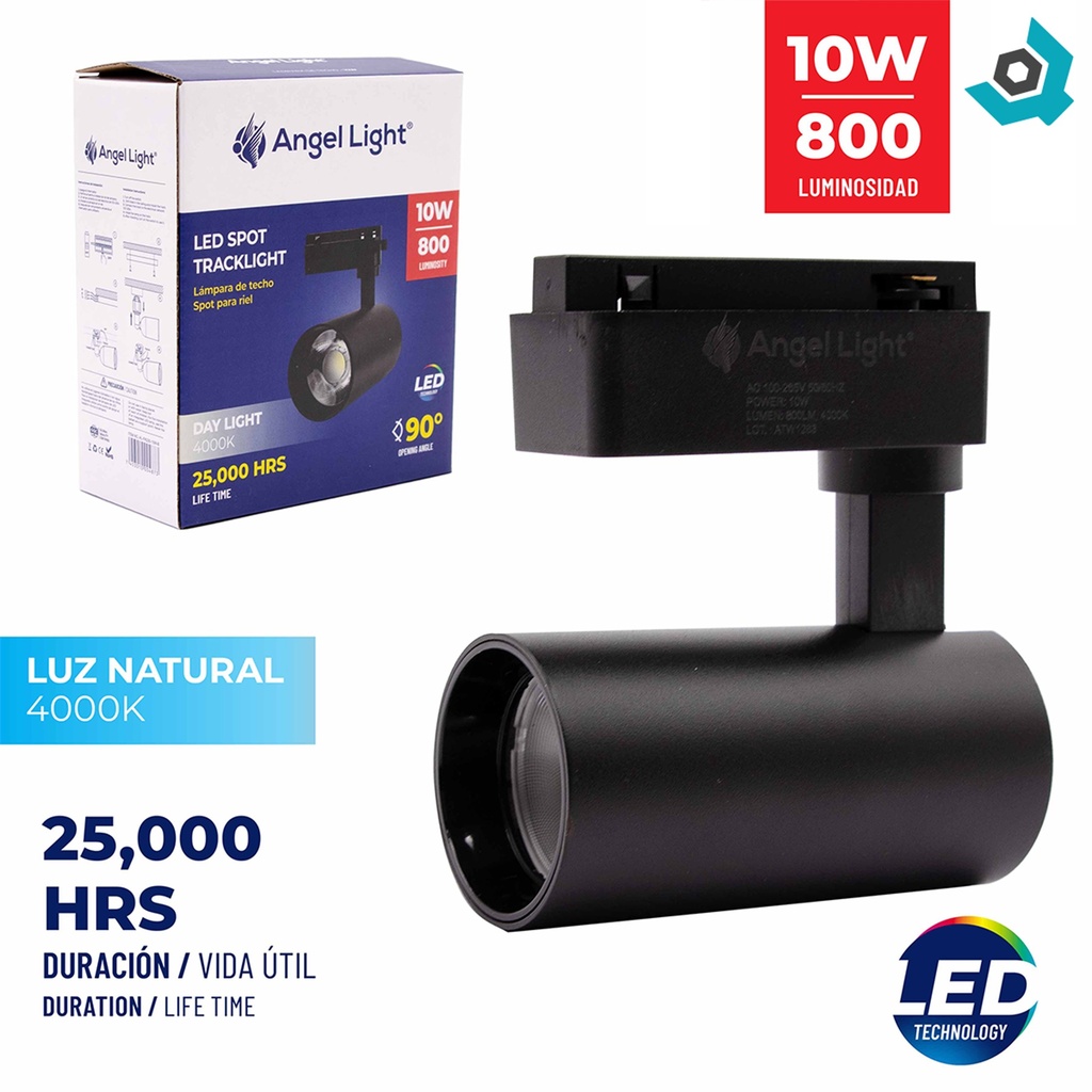 LAMPARA DE TECHO SPOT PARA RIEL 10W COLOR NEGRO ANGEL LIGHT
