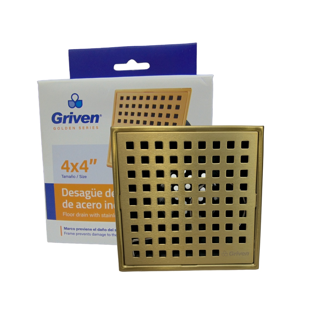 DESAGUE DE PISO CON REJILLA 4X4" GRIVEN GOLDEN