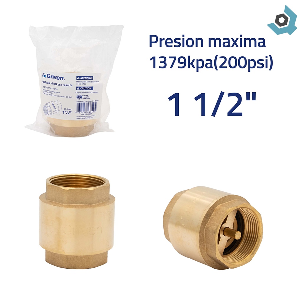 VALVULA CHEQUE 1-1-2" CON RESORTE GRIVEN