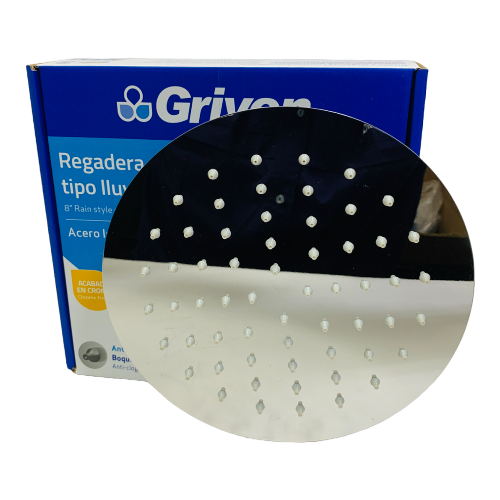 REGADERA PARA DUCHA TIPO LLUVIA REDONDA 8" CROMADA GRIVEN