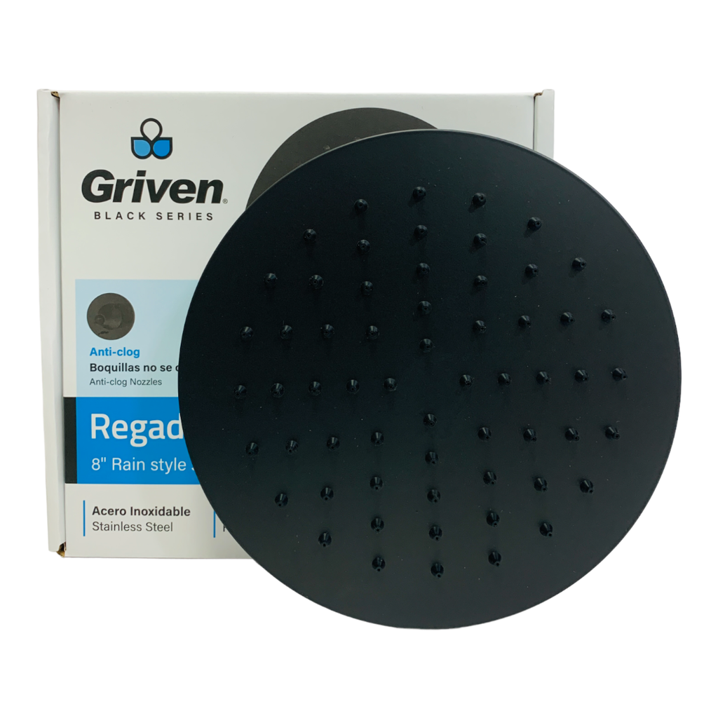 REGADERA PARA DUCHA TIPO LLUVIA REDONDA 8" GRIVEN BLACK