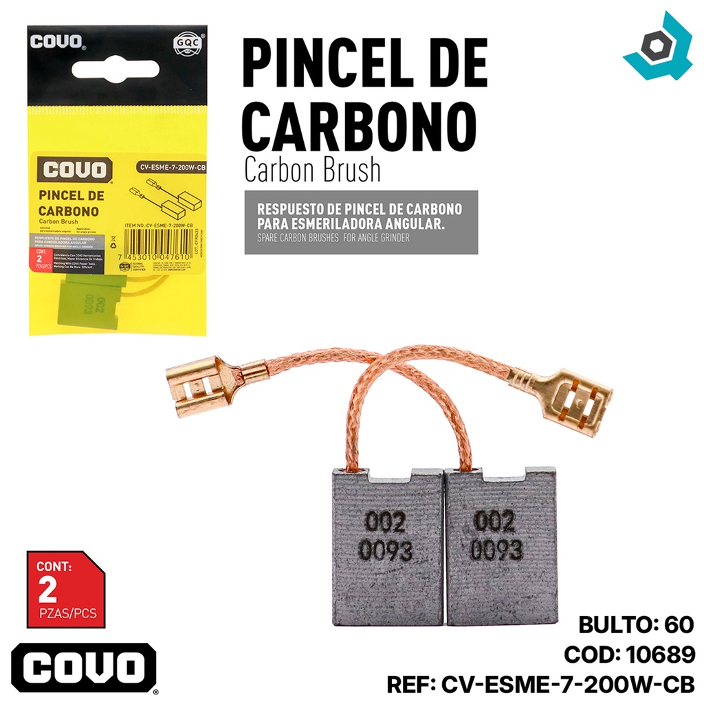 REPUESTO DE PINCEL DE CARBONO PARA ESMERIL ANGULAR 7" 2200W COVO