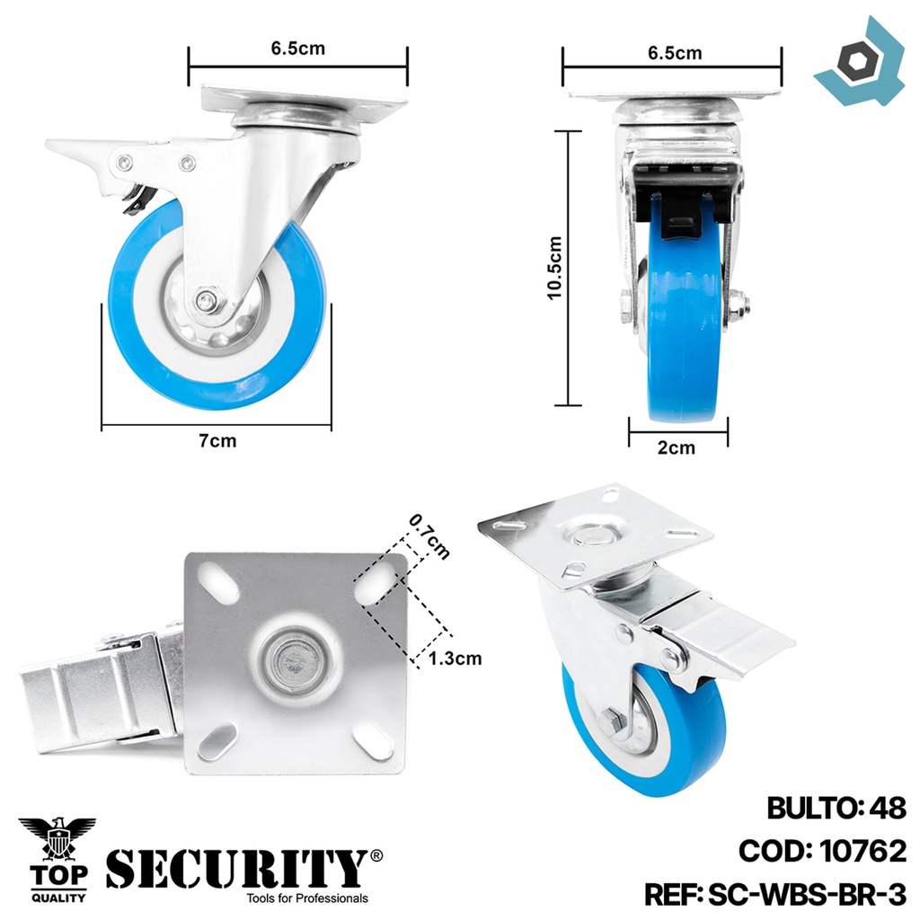 RUEDA DE PVC 3" CON FRENO SECURITY