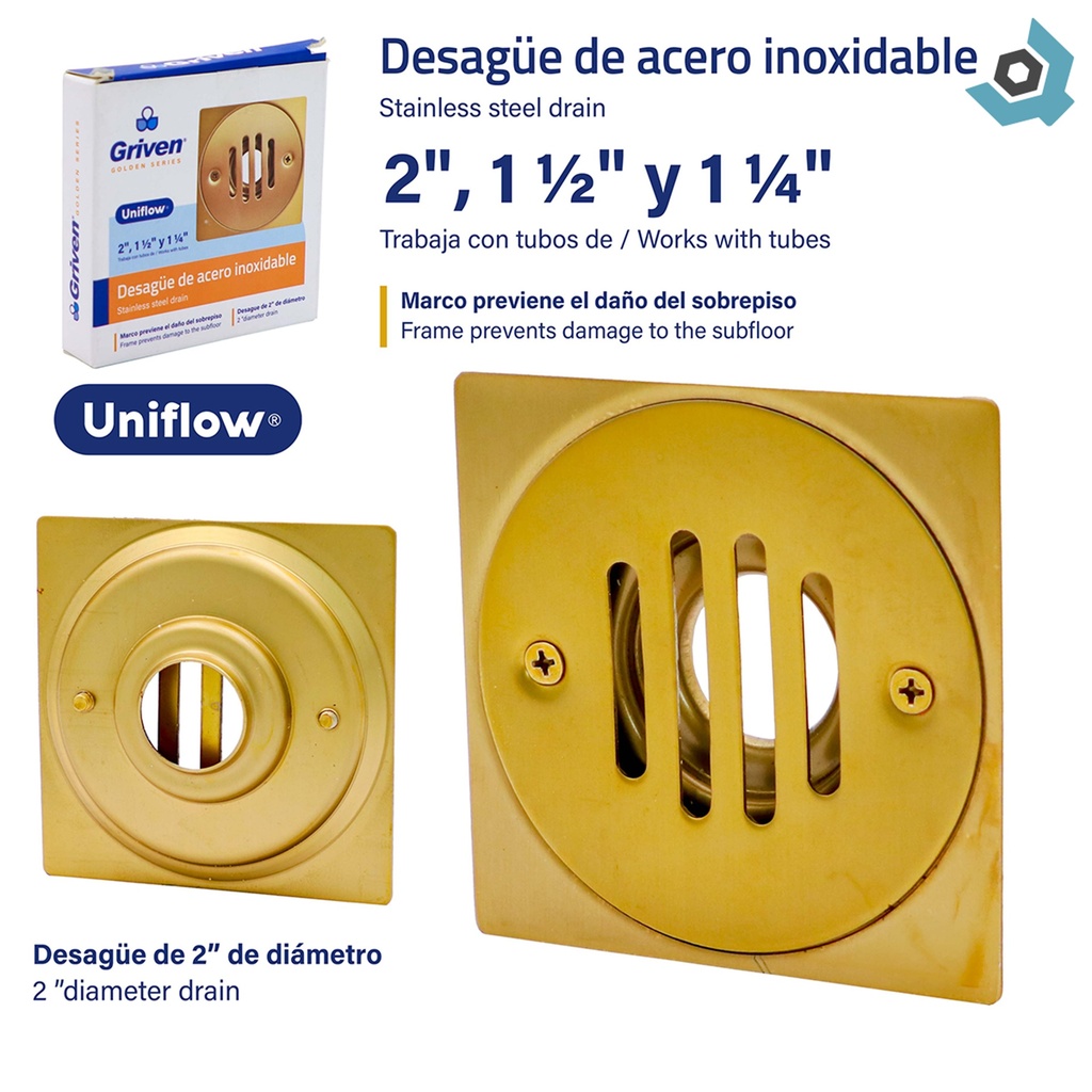 DESAGUE DE PISO 2" DORADO GRIVEN GOLDEN