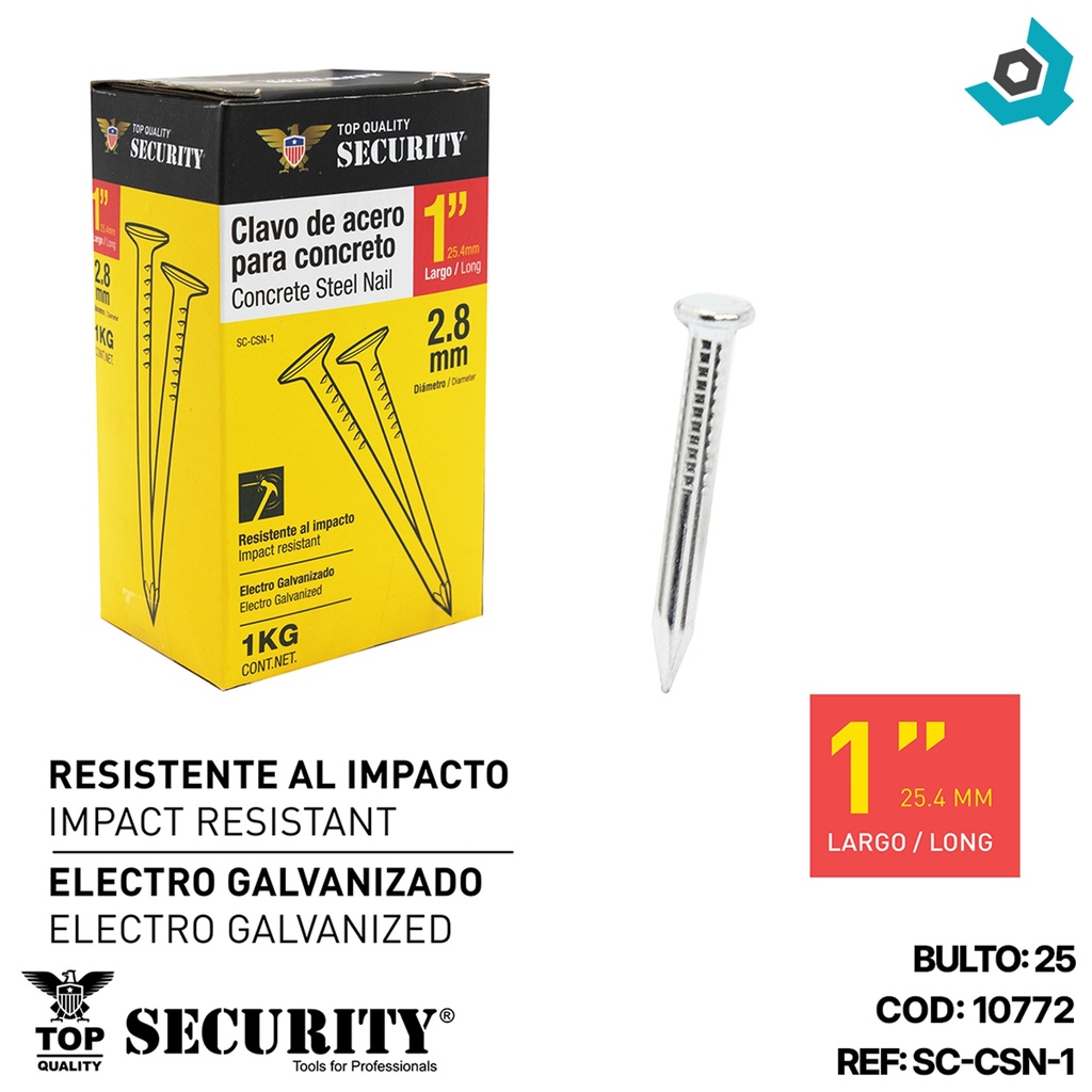 CLAVO DE ACERO PARA CONCRETO 1" SECURITY