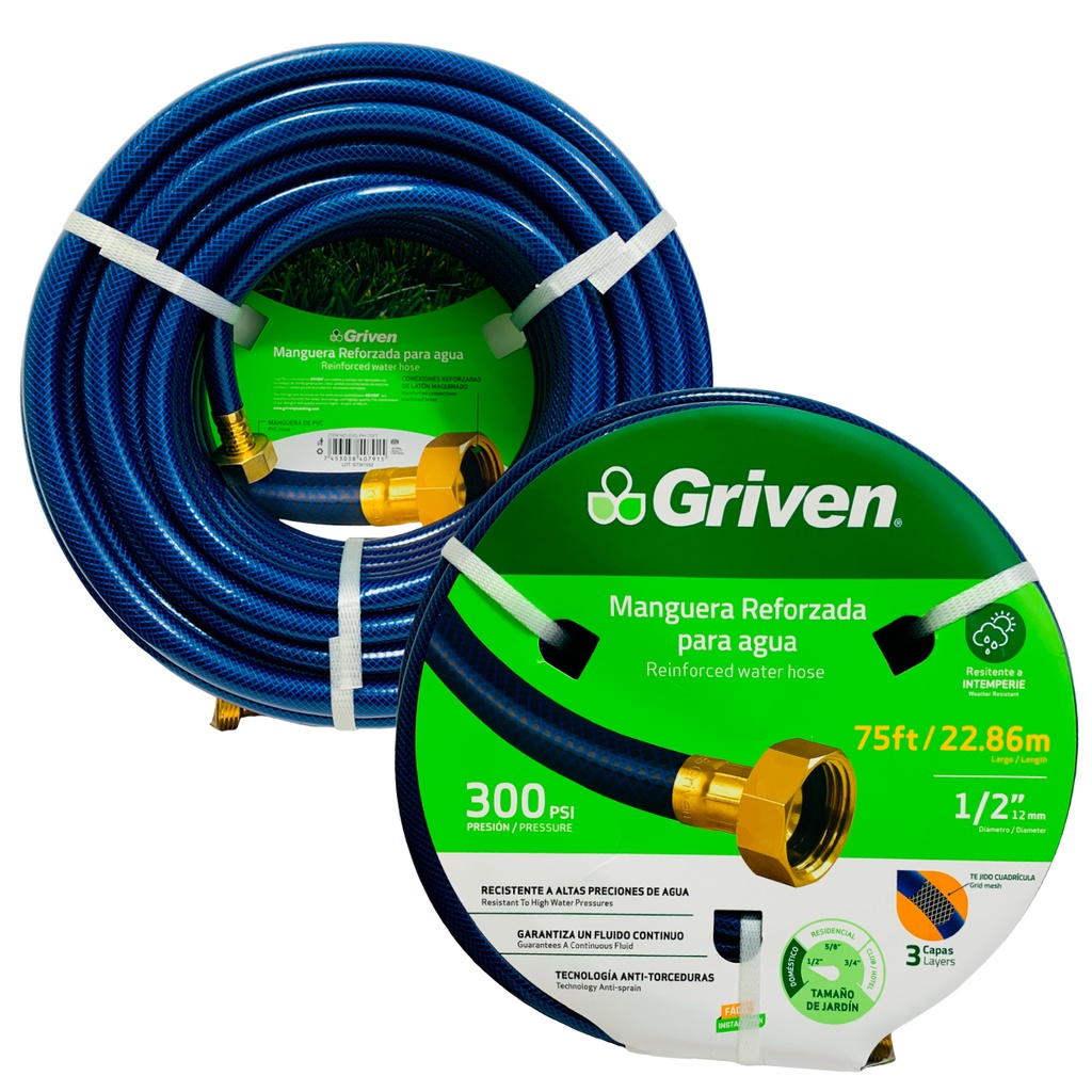 MANGUERA 1/2" DE JARDINERIA REFORZADA 22.86 METROS GRIVEN