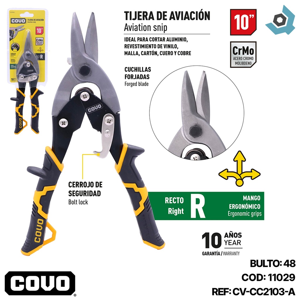 TIJERA DE AVIACION 10" CORTE RECTO COVO