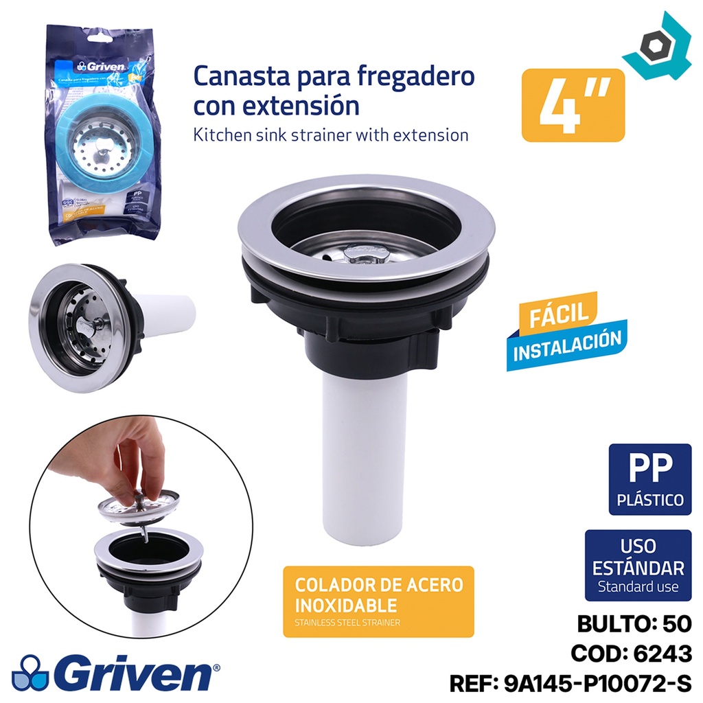 DESAGUE PARA FREGADERO 4" GRIVEN