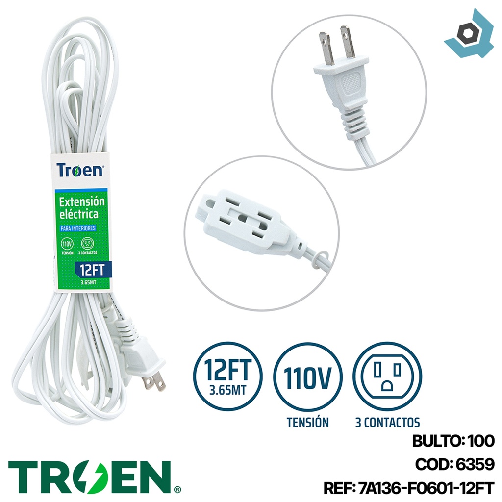 EXTENSION ELECTRICA 12FT 3 TOMAS TROEN