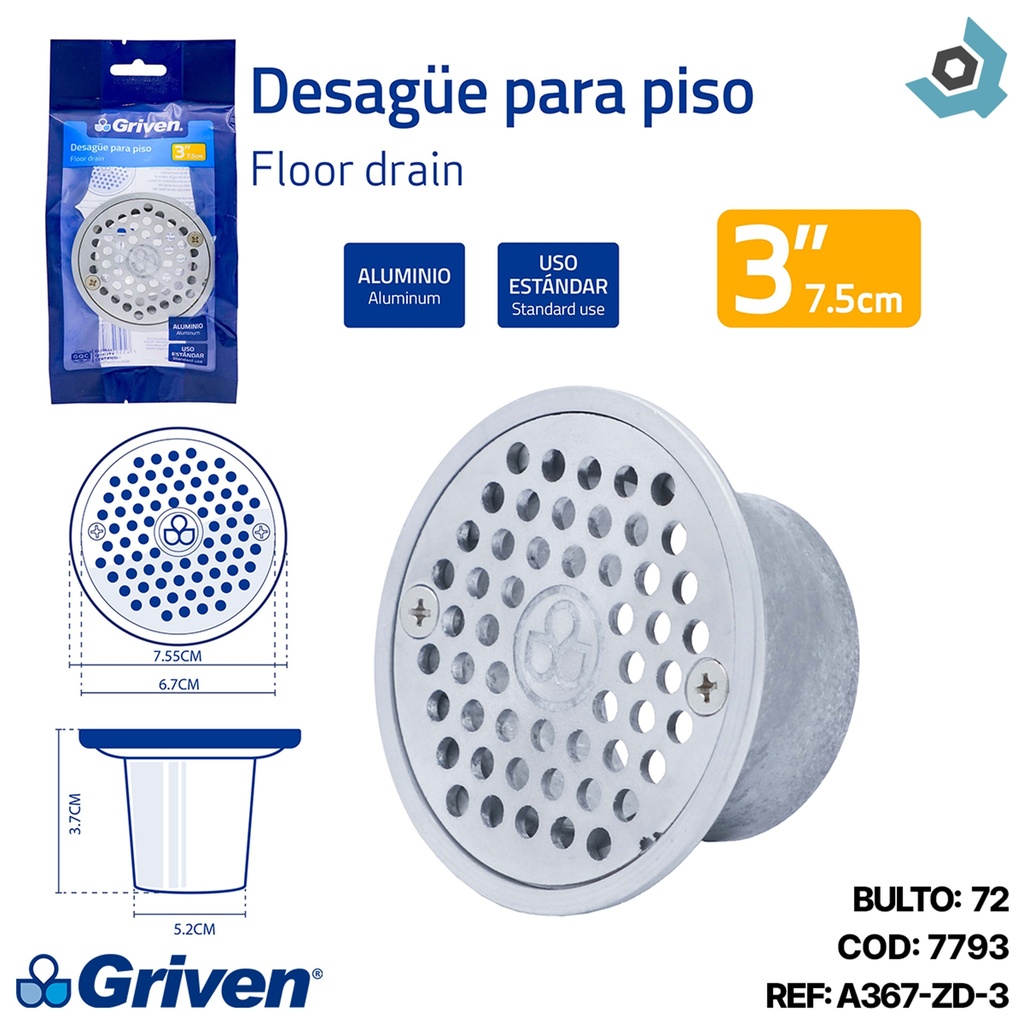 DESAGUE DE PISO 3" DE ALUMINIO GRIVEN