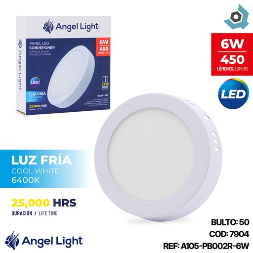 [7904] LAMPARA LED SUPERFICIAL 6W 11CM REDONDA LUZ BLANCA ANGEL LIGHT