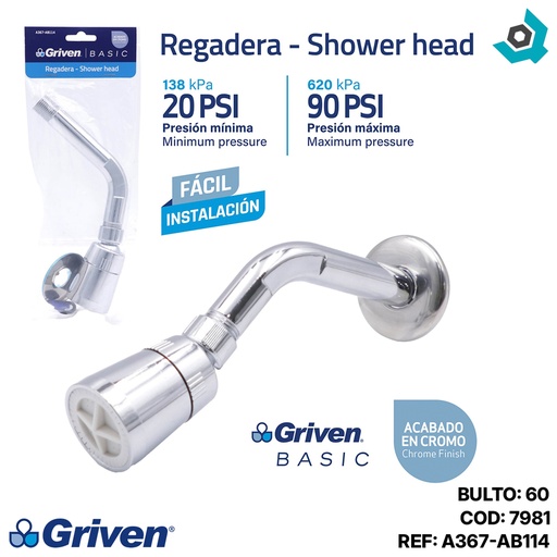 [7981] REGADERA PARA BANO 4.5CM ABS CROMADO GRIVEN
