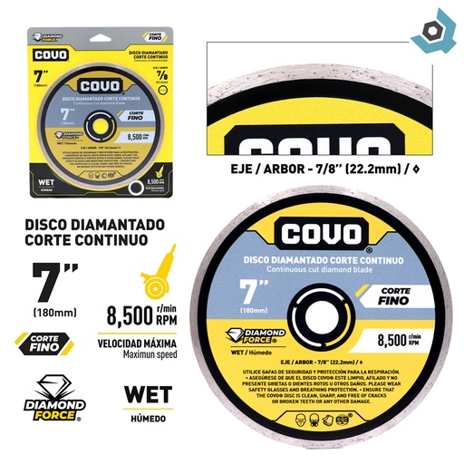 [8057] DISCO DIAMANTADO 7 1/4" CORTE CONTINUO COVO