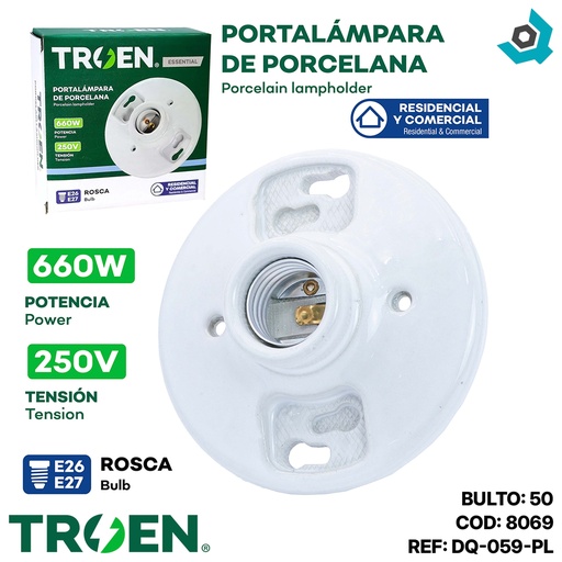 [8069] SOCATE PARA BOMBILLOS 4 1/2" PORCELANA TROEN