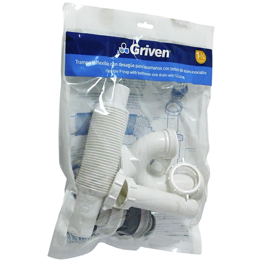 [8094] SIFON FLEXIBLE 1 1/4" CON DESAGUE PARA LAVAMANOS GRIVEN