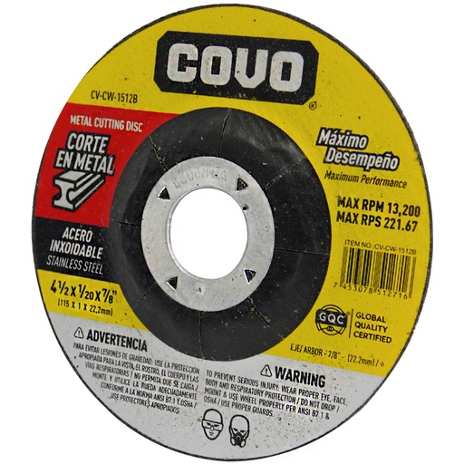 [8126] DISCO PARA CORTE EN METAL 4 1/2" COVO