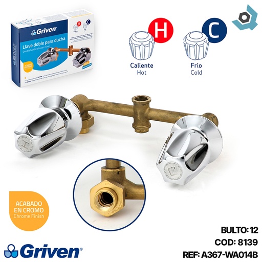 [8139] LLAVE PARA DUCHA 1/2" DOBLE TEMPERATURA GRIVEN
