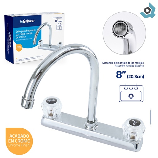 [8159] GRIFERIA PARA FREGADERO 8" POMO ACRILICO GRIVEN