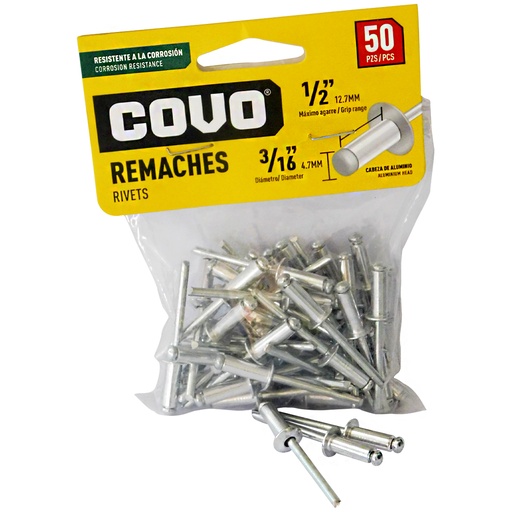 [8166] REMACHES 3/16" X 1/2" 50 PIEZAS COVO