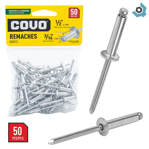 [8166] REMACHES 3/16" X 1/2" 50 PIEZAS COVO