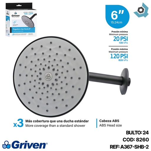 [8260] REGADERA PARA BANO 6" REDONDA GRIVEN