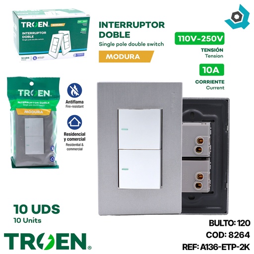 [8264] APAGADOR DOBLE PLATEADO TROEN