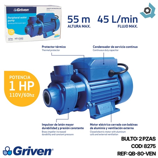 [8275] BOMBA DE AGUA 1HP GRIVEN