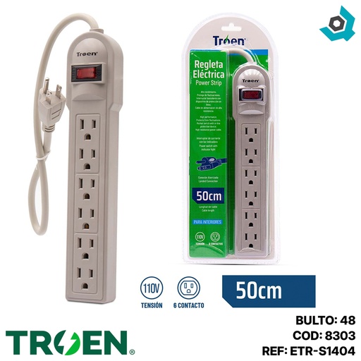 [8303] REGLETA ELECTRICA 6 TOMAS CON TIERRA TROEN