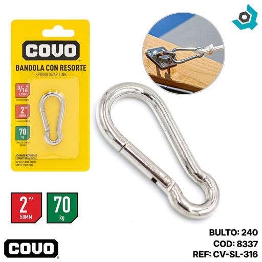 [8337] BANDOLA MOSQUETON 2" DE ACERO COVO