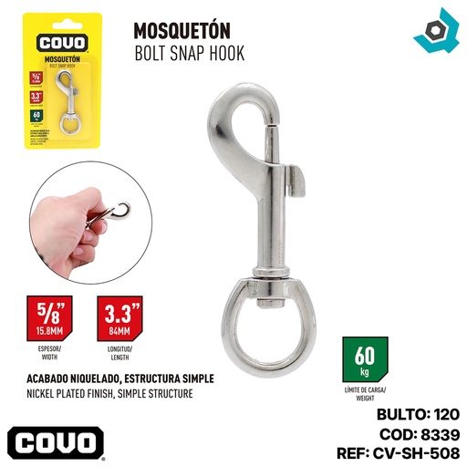 [8339] BANDOLA MOSQUETON 3.3" ANILLO GIRATORIO COVO