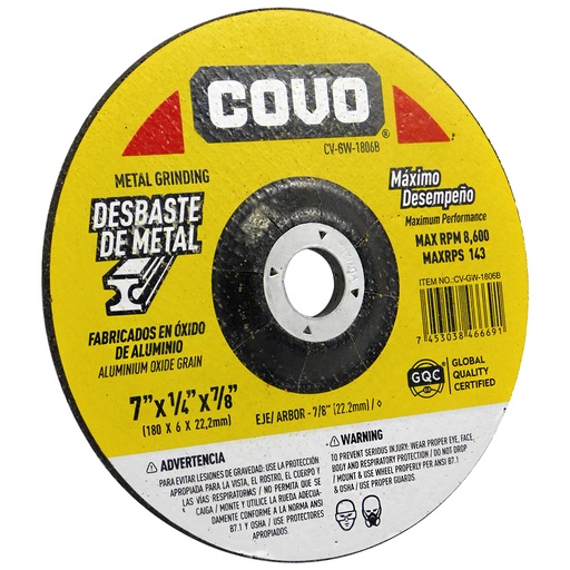 [8347] DISCO DE DESBASTE 7" DE METAL COVO