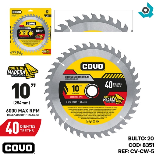 [8351] DISCO DE SIERRA 10" PARA MADERA COVO