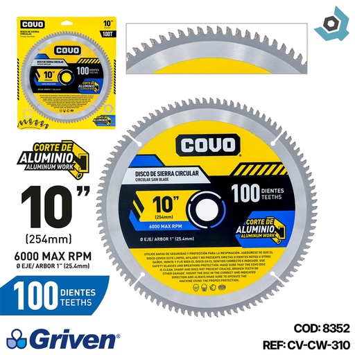[8352] DISCO DE SIERRA 10" PARA ALUMINIO COVO
