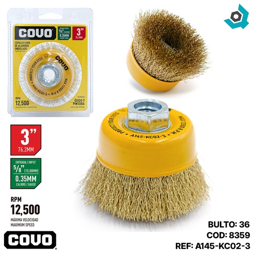 [8359] DISCO CEPILLO COPA DE ALAMBRE 3" X 5/8" COVO