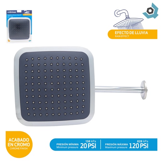 [8390] REGADERA PARA BANO 8" CUADRADA GRIVEN