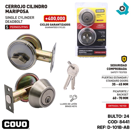 [8441] CERROJO CILINDRO MARIPOSA SATINADO COVO