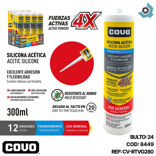 [8449] SELLADOR DE SILICONA TRANSPARENTE 300ML COVO