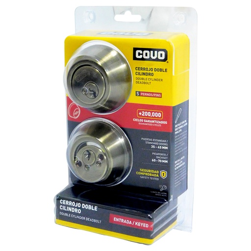 [8473] CERROJO DOBLE CILINDRO 45MM SATINDADO COVO