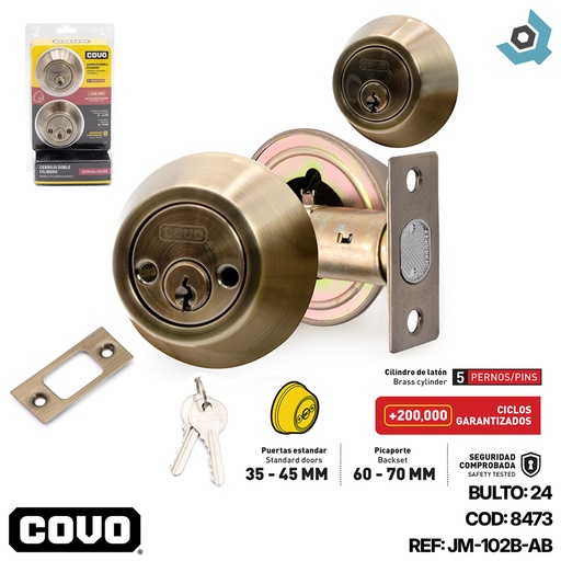 [8473] CERROJO DOBLE CILINDRO 45MM SATINDADO COVO