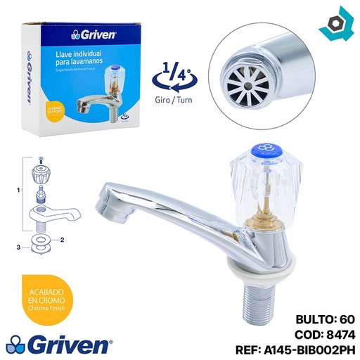 [8474] GRIFERIA PARA LAVAMANOS POMO ACRILICO GRIVEN