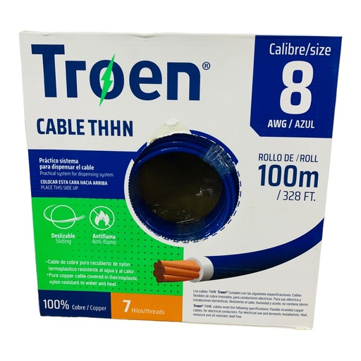 [8500] CABLE ELECTRICO 8 AWG AZUL 7 HILOS TROEN
