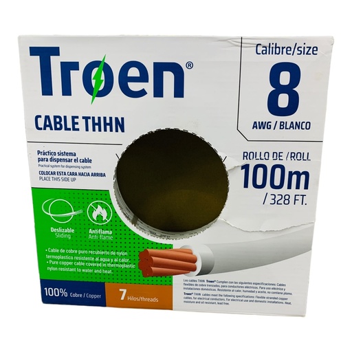 [8502] CABLE ELECTRICO 8 AWG BLANCO 7 HILOS TROEN