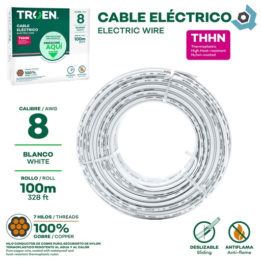 [8502] CABLE ELECTRICO 8 AWG BLANCO 7 HILOS TROEN