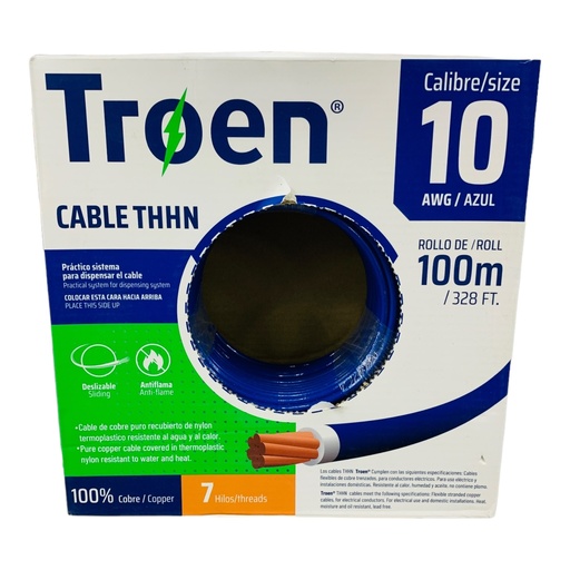[8504] CABLE ELECTRICO 10 AWG AZUL 7 HILOS TROEN