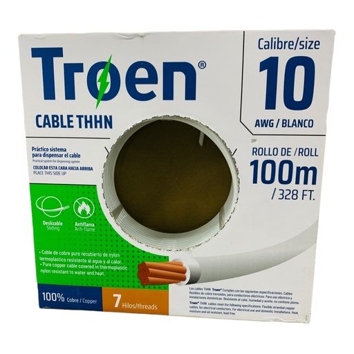 [8506] CABLE ELECTRICO 10 AWG BLANCO 7 HILOS TROEN