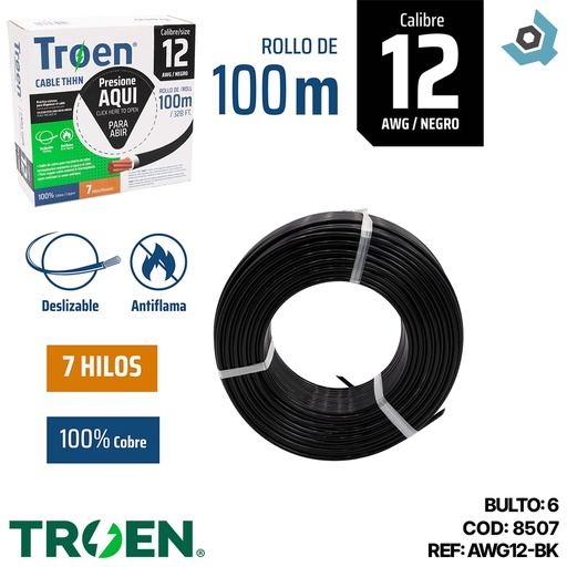 [8507] CABLE ELECTRICO 12 AWG NEGRO 7 HILOS TROEN