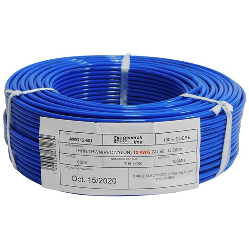 [8508] CABLE ELECTRICO 12 AWG AZUL 7 HILOS TROEN