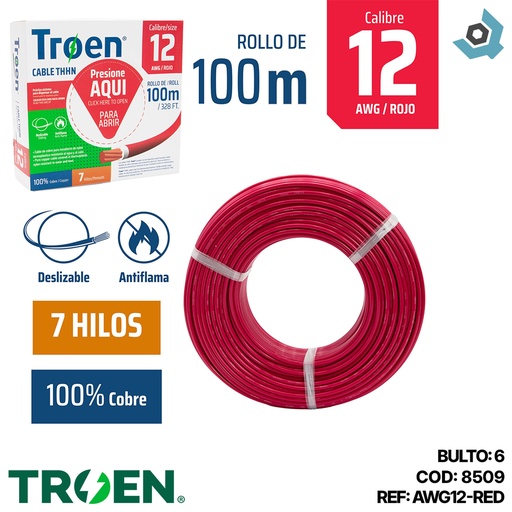 [8509] CABLE ELECTRICO 12 AWG ROJO 7 HILOS TROEN