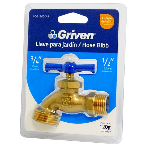 [8526] LLAVE DE CHORRO 1/2" BRONCE SIN PICO GRIVEN